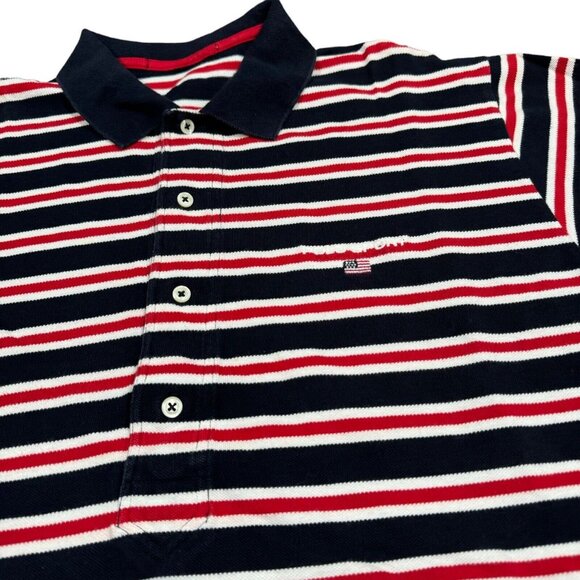 Vintage Polo Sport Striped T-Shirt Men's Sz L? Red White Navy Casual Button - Picture 2 of 9